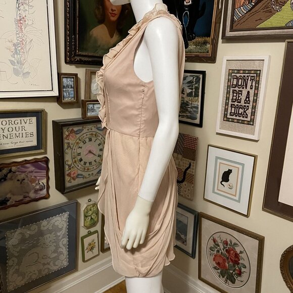 Vera Wang Lavender Label Ballet Pink Ruffled Mini Dress With V-Neck & Open Back - Picture 2 of 9